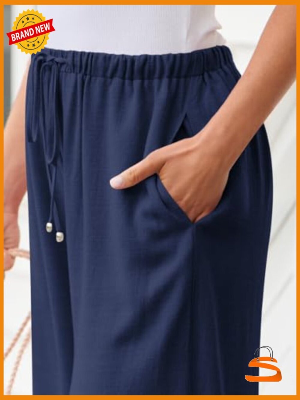 Linen Palazzo Wide Leg Pants with Pockets High Rise - Picture 5 of 6